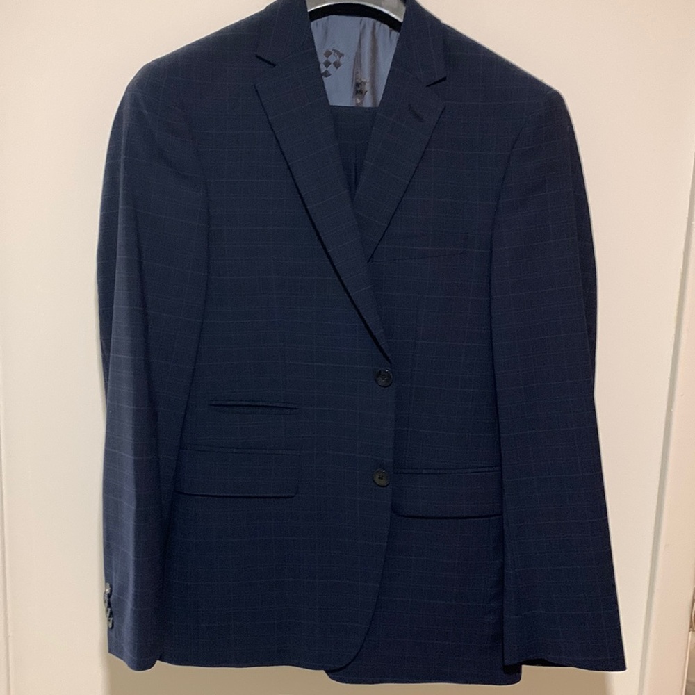 Vince Camuto Blue Pattern Wool Suit